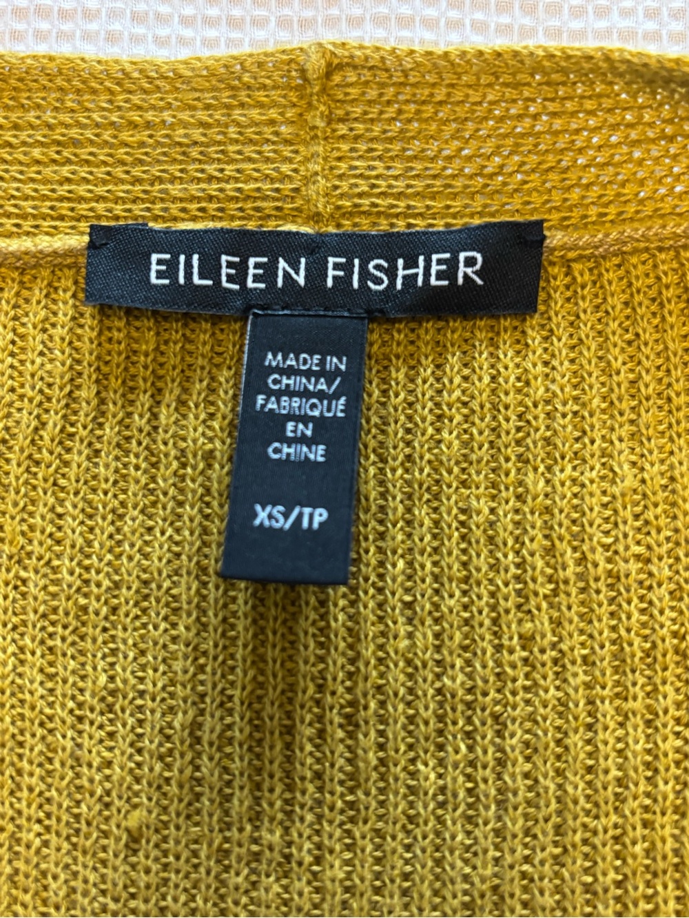 Eileen Fisher Organic Linen/Cotton Gold V-Neck Button Front Cardigan - Picture 5 of 10